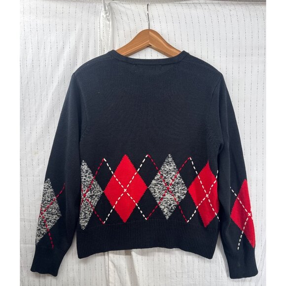 Vintage Marisa Christina Womens Cardigan Sz M Black/Red Argyle 90s Y2K Classic - Picture 2 of 9